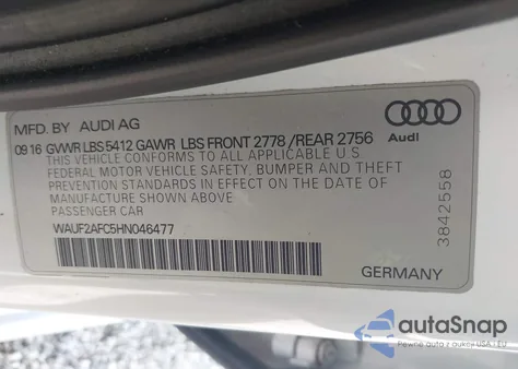2017 Audi A6 3.0T Premium Plus z USA, uszkodzony, nr VIN WAUF2AFC5HN046477